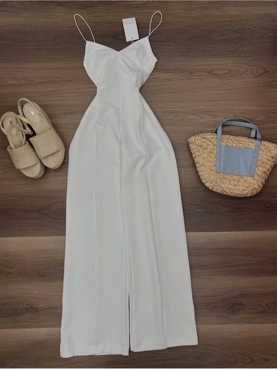 Zara Pants - Zara White Minimalist Ivory Wide-Leg Jumpsuit